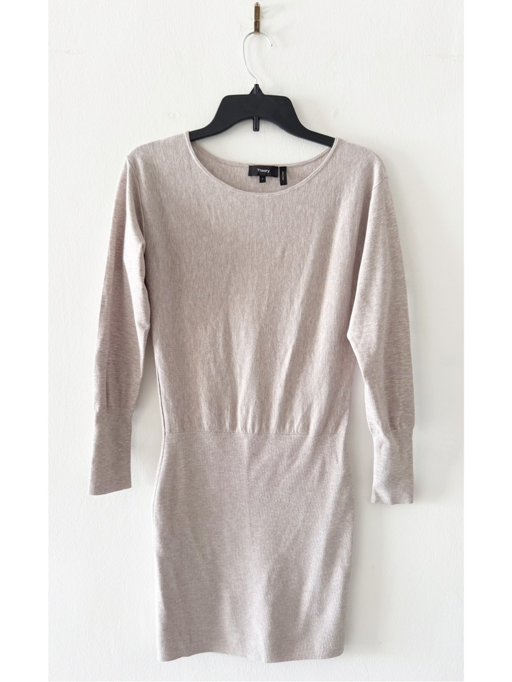 Theory Boatneck Reverie Long Sleeve Dress Oatmeal Size P (Small)